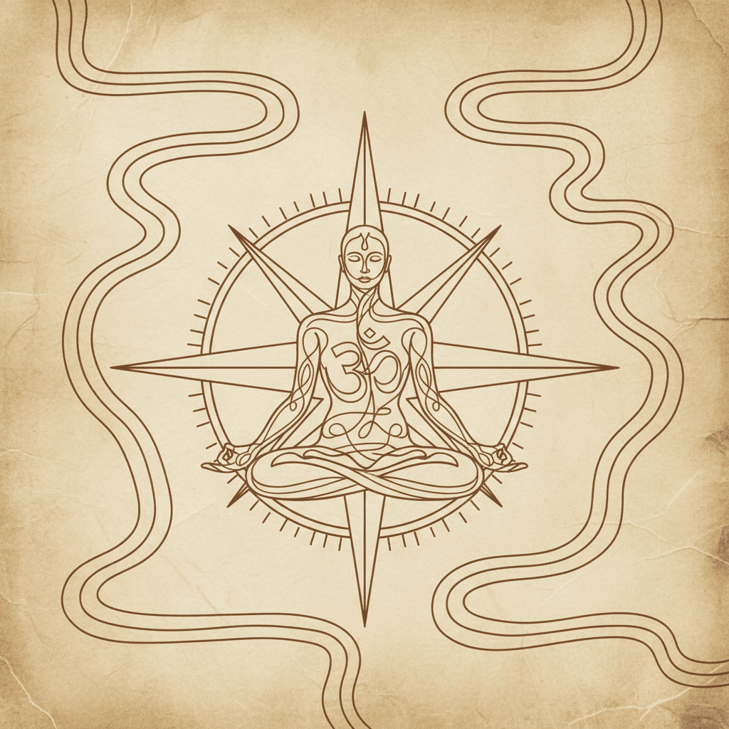 Propósito de vida e autoconhecimento — bússola sobre pergaminho antigo