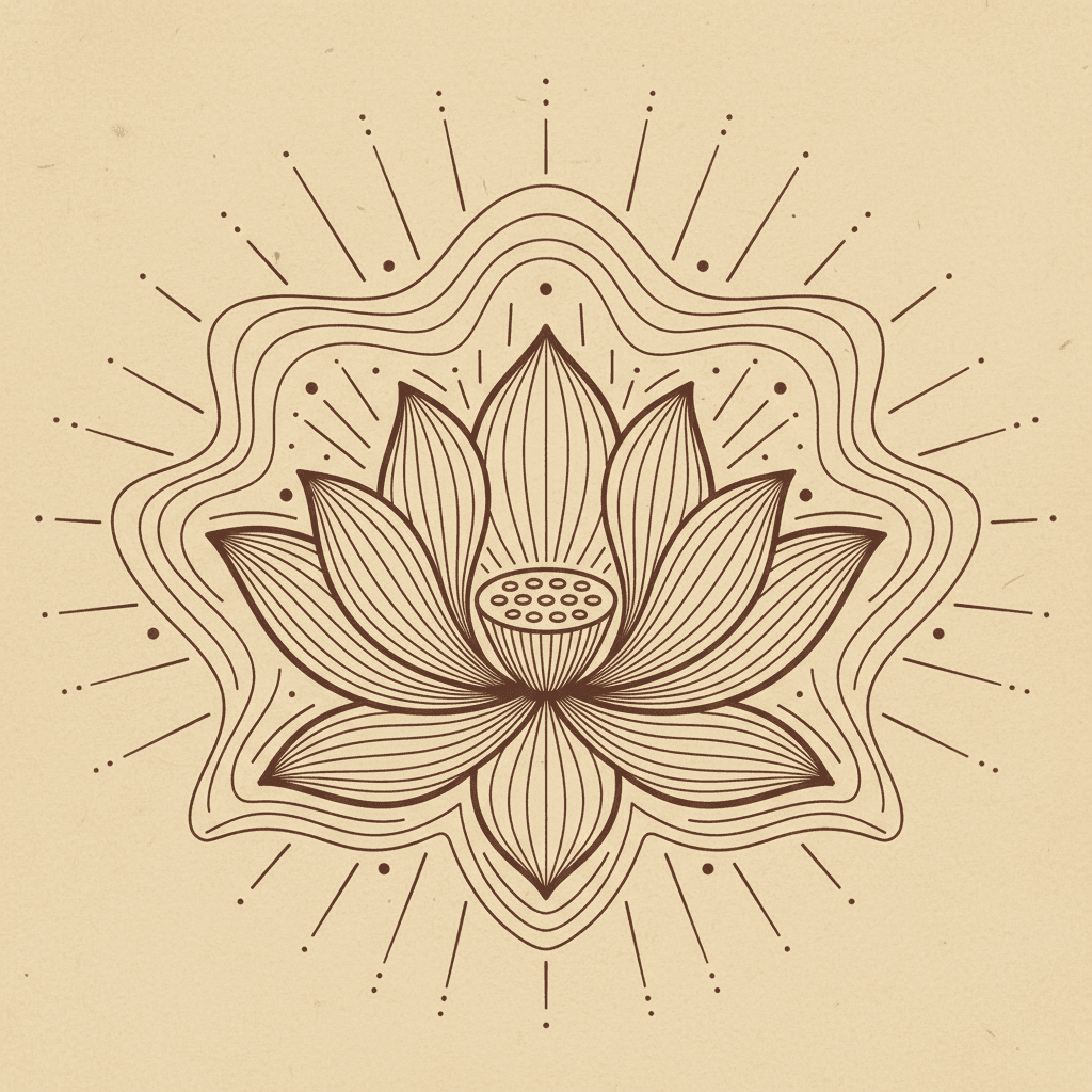 Mokṣa — a liberação representada por uma flor de lótus irradiando luz