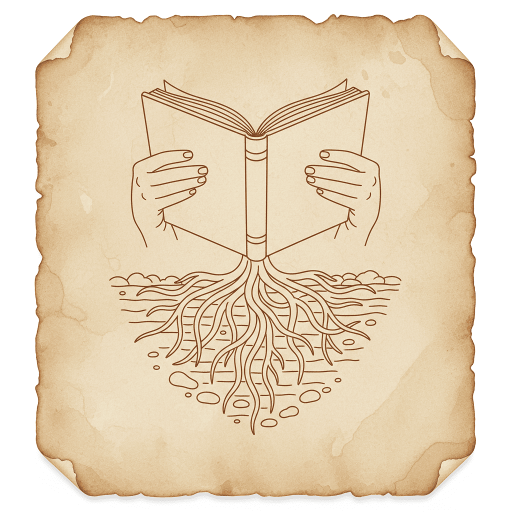 Vedanta funciona na pratica — pergaminho com cena do cotidiano em tracos simples