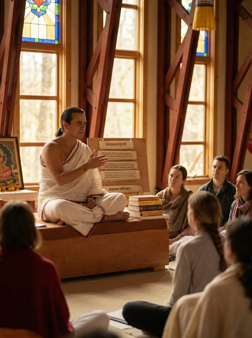 Estudo presencial no Gurukulam — Jonas ensinando