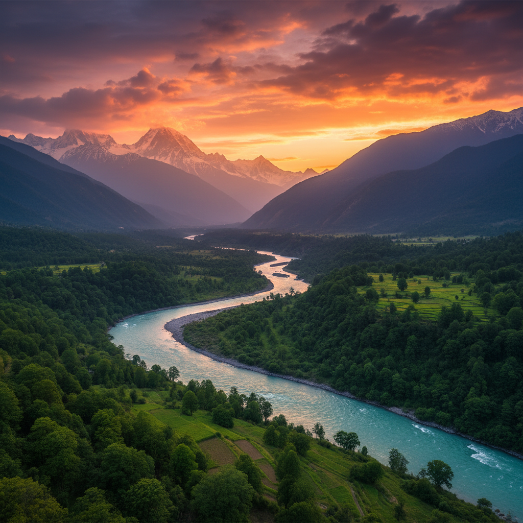 Karma e carma — rio fluindo das montanhas, unindo tradições