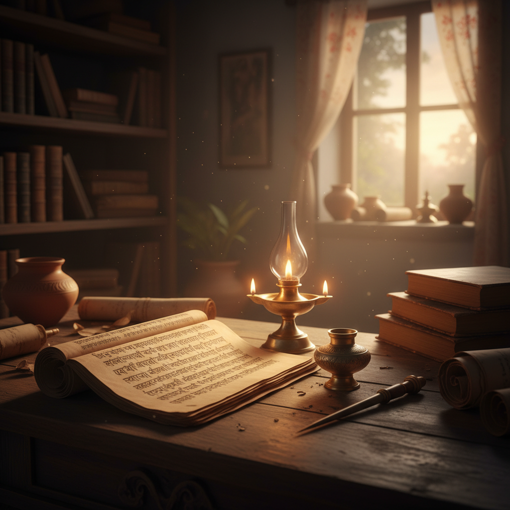 Karma significado real — manuscrito sânscrito e sabedoria tradicional