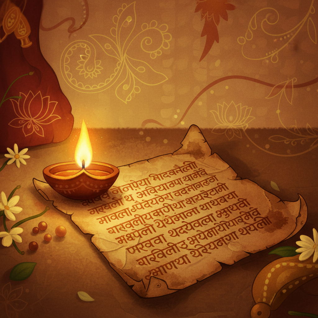 O que é Sânscrito — manuscrito em devanāgarī sobre folha de palmeira